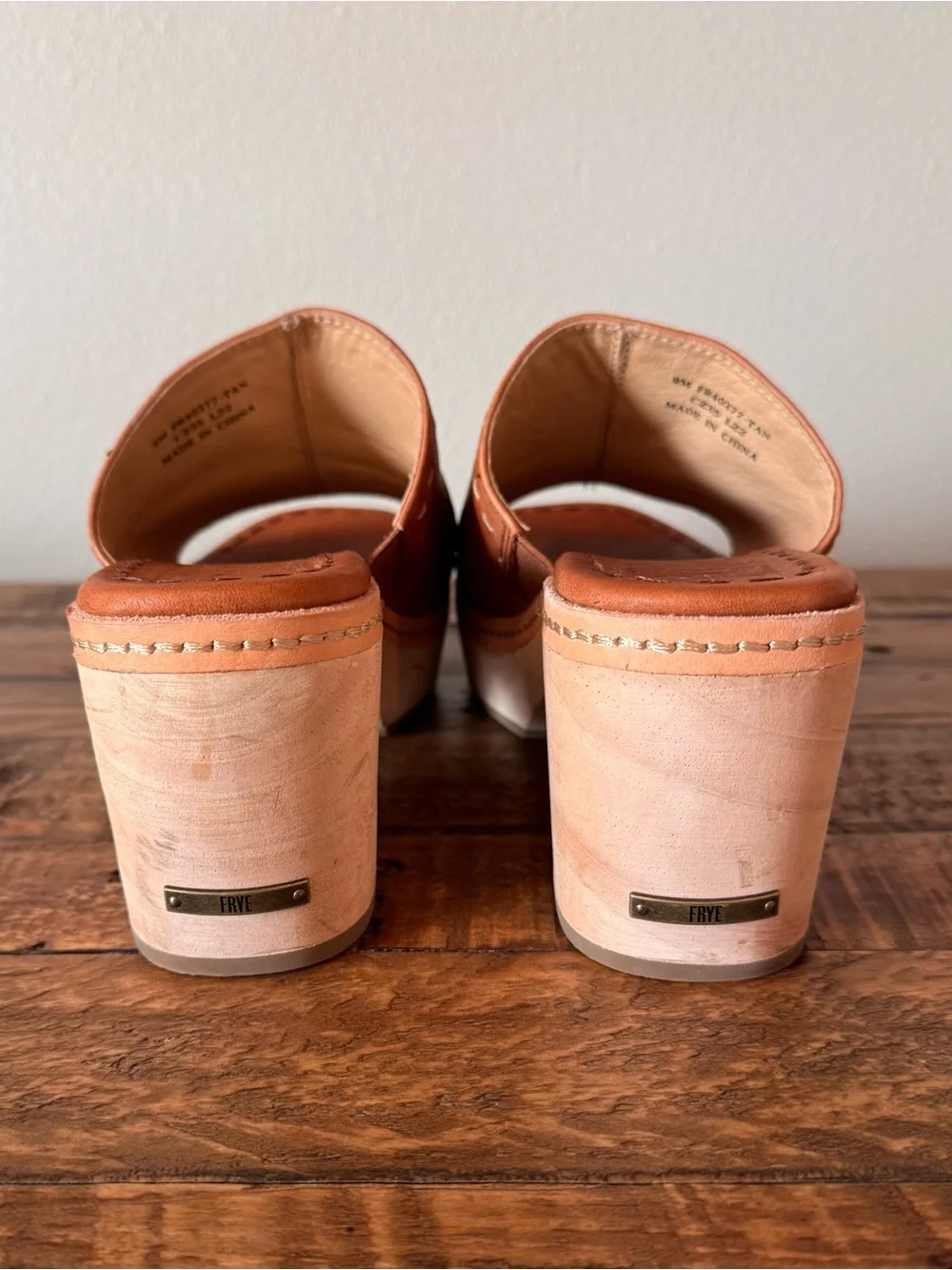 Frye Hazel Cognac Leather Platform Slide Sandals